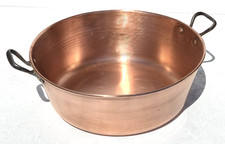 Vintage 15inch French Copper Jam Pan Iron Handles Rounded Rim 3.3lbs Gift Idea picture