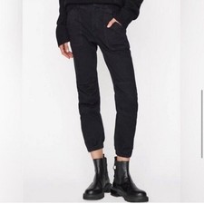 FRAME Denim Overdye Trapunto Cargo Joggers Black Ankle Zip Pants Sz 25 picture