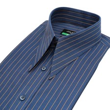 Men's Vintage Long Pointed Spear Dagger Collar Classic Blue Chalk Stripe Shirt picture