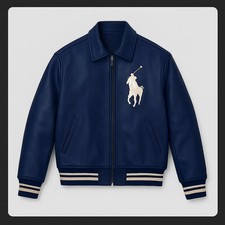 Unisex Polo Custom Leather Jacket Premium Cowhide Motorcycle Bomber Style Handma picture