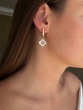 White Mother of Pearl Dangle/Drop Earrings Gold Plated Handmade LeBijou 5147 picture