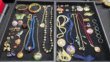 42pc Vintage Cloisonne Jewelry Lot Mixed Estate Enamel Bangle Necklace Earring picture