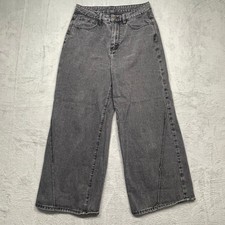 Dazy Wide Leg Jeans Women Size L Gray High Rise Raw Edge Seam Denim Pants picture