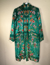 Vintage 1960s Plum Blossom Silk Coat 34 Embroidered Bird Floral China Jade Green picture