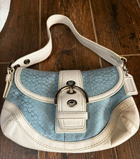 Coach Signature Logo Crescent Shoulder Bag Blue/White Buckle Detachable Strap picture
