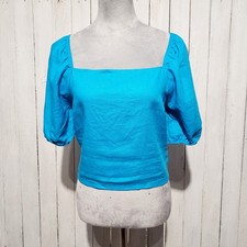 NEW Francesca's Mi Ami L Turquoise Lace Up Back Top Cottage Coquette Coastal Mod picture