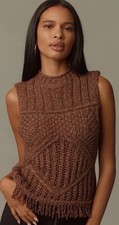 NWT Anthropologie Pilcro Fringe Sweater Tank Brown Metallic Size S $118 picture