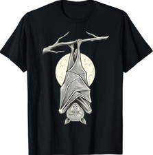 Bat Hanging Moon Funny Lover Spooky Wildlife Animal T-Shirt picture