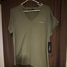 bebe sport Women’s V-Neck Short Sleeve Lightweight T-Shirt Solid Green XL picture