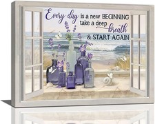 Purple Farmhouse Lavender Bathroom Decor Wall Art Rustic Window Pictures Wall... picture