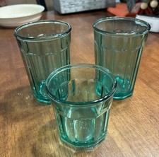 Set of 3 Luminarc Aqua Teal Glasses France VTG 10 Panel (1) 500ML & (2) 24oz picture