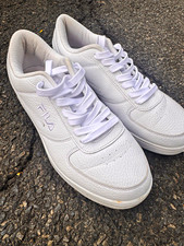 FILA Men’s White Lace-Up Low Top Solid Sneakers Athletic Casual picture