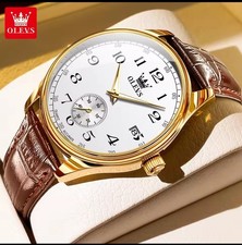 OLEVS Men’s Classic Quartz Watch Waterproof Leather Band Date Elegant Wristwatch picture