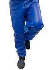 Mens Biker Jeans Real Blue Or Cow Leather Sleek And Sexy 501 Style Pants New picture