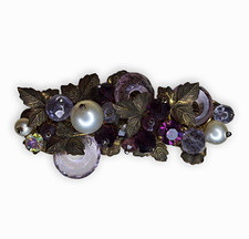 Unsigned Miriam Haskell Gold Tone Leaf BroochPurple Glass Rhinestone Faux Pearl picture