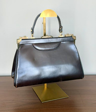 Vintage Lesco Lona Brown Vinyl Frame Handbag Gold Hardware 1950s 60s picture