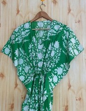 Indian Green Floral Handmade Cotton Kaftan Maxi Dress Women's Clothing Gown US picture