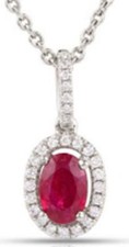 ESTATE .70CT DIAMOND & AAA RUBY 14KT WHITE GOLD 3D OVAL HALO FLOATING PENDANT picture