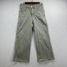 Judy Blue Jeans Women 7/28 Green Denim Wide Leg Raw Hem Garment Dyed High Rise picture