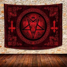 Gothic Satanic Goat Head Tapestry Halloween Witch Ritual Altar Decor 75x100cm picture