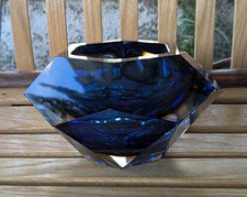 Vintage Murano Sommerso Faceted Bowl Cobalt Amber Rare 7