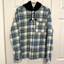 Levi's Men's Hooded Plaid Long Sleeve Button-Up Shirt Blue/White/Green S picture