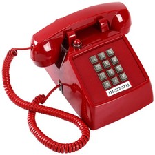 Vintage Red Corded Desk Phone - Classic 2500 Analog Telephone with Ringing Indic picture