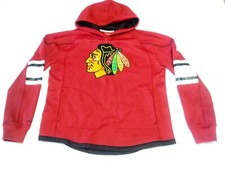 Reebok NHL Boys Youth Chicago Blackhawks Face Off Pullover Fleece Hoodie Red L picture