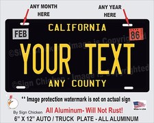 California Black CUSTOM TEXT  Personalized vanity License Plate AUTO, SOCAL picture