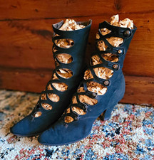 Rare Antique 1910s Edwardian Black Suede Women's Boots Size 3.5. Amazing picture