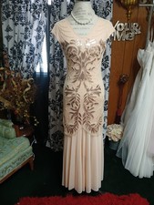 Champagne 1920's Style Flapper  Rose Gold Embroidered Dress Size S picture