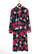 MARNI Teal Red Tropical Leaf Print Tie Neck Midi Dress Viscose IT 38⁠ picture