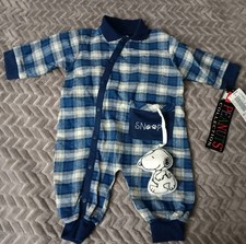 Snoopy Peanuts Vtg Boys Blue Plaid Outfit 6 To 9 Month Tags Plush Attached Sears picture