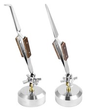 QWORK Third Hand Tweezers, 2 Pack (Straight Curved & Straight - 2 pcs, Silver  picture