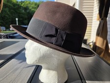 Vintage Stetson Premier “The New York” Brown Fur Felt Fedora Hat Mens 7 1/4 USA picture