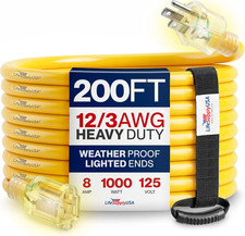 200Ft Outdoor/Indoor Extension Cord 12/3 Gauge Extra Heavy Duty 3 Prong SJTW, Wa picture