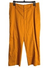 Vince High Rise Cropped Wide Leg Linen Blend Pants Women Size 12 Mustard Ochre picture