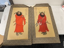 2Pcs Ghost Fighter Zhong Kui Chinese Wall Scroll Hand-Painted Artwork 22X12 cm picture