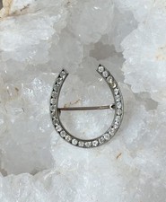 Rare Antique Edwardian Paste Rhinestone Good Luck Horseshoe Equestrian Brooch picture