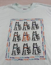 Vtg Cat T-Shirt Meow Meow Meow Graphic Tee Blue Single Stitch 90s USA Made Men L picture