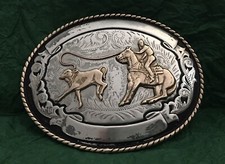 Vintage Premium Irvine Jachens Comstock Silver Calf Roping Trophy Belt Buckle picture