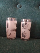Vintage MCM Set of 2 Libbey Silver Leaf Frosted Juice Glasses 4