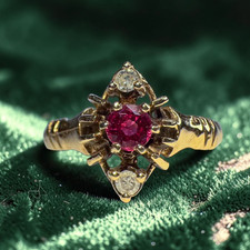 ANTIQUE 14K Gold Natural Burmese Ruby & Diamond Ring Size 5.75 Victorian 2.1g picture