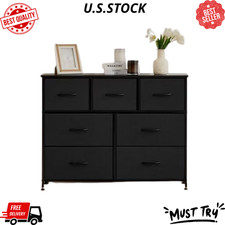 NEW 7-Drawer Fabric Dresser with Wood Top Surface TV Storage Organizer Black picture