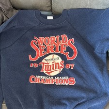 Trench Minnesota Twins 1987 World Series AL Champions Blue Sweatshirt L picture
