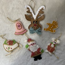 VTG Lot Of 5 Felt and Sequin + 1 Brown Paper Handmade Christmas Ornaments Rare picture