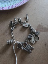 16 Charms Vintage 40s Sterling Silver Charm Bracelet Moveables picture