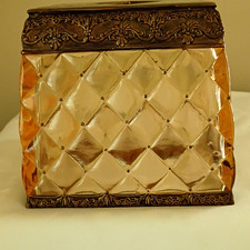Vintage Lucite /acrylic tissue Box Cover Gold/Brown Diamond Pattern Square picture