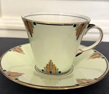 Aynsley Bone China Art Deco Green Tea Cup & Saucer Set, Made in England Vintage picture