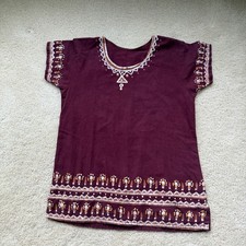Unbranded Maroon Boho Hippie Embroidered Peasant Blouse - M? (no size tag) - EUC picture